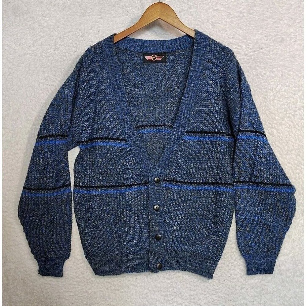 Vintage Fluid Brand Men's Cardigan Sweater Blue Grandpa Knit